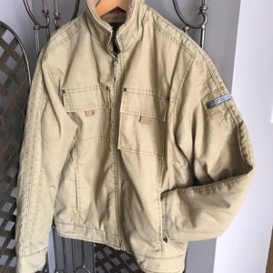 Beige Denim Bomber Jacket